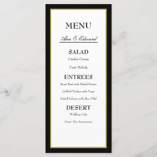 Carte de menu Mariage Bordure d'or noir
