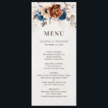 Carte de menu Mariage Botanique Bleu de la Marine<br><div class="desc">Elégant bleu marine,  Terracotta,  Orange terroir à thème floral faire-part de mariage avec l'élégant bouquet de bleu marine,  Terracotta couleur rose pivoines et eucalyptus feuilles. Veuillez me contacter pour toute aide sur la personnalisation ou si vous avez besoin d'un autre produit avec ce design.</div>