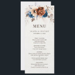 Carte de menu Mariage Botanique Bleu de la Marine<br><div class="desc">Elégant bleu marine,  Terracotta,  Orange terroir à thème floral faire-part de mariage avec l'élégant bouquet de bleu marine,  Terracotta couleur rose pivoines et eucalyptus feuilles. Veuillez me contacter pour toute aide sur la personnalisation ou si vous avez besoin d'un autre produit avec ce design.</div>