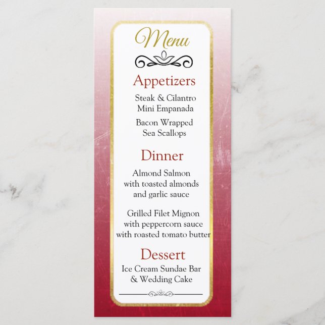 Carte de menu Mariage Burgundy et Gold Elegant (Devant)