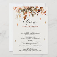 Carte de menu Mariage campagnard Rustique de l'aut