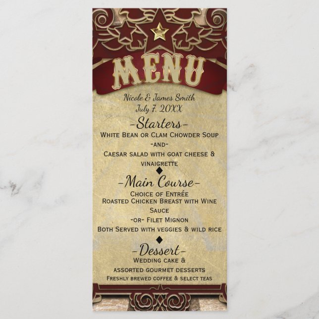 Carte de menu Mariage Carnaval vintage (Devant)