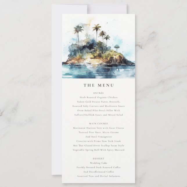 Carte de menu Mariage Chic Seascape Palm Tree Isla (Devant)