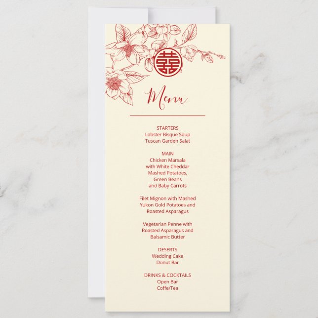 Carte de menu Mariage chinois Magnolia (Devant)