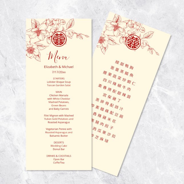 Carte de menu Mariage chinois Magnolia (Créateur téléchargé)