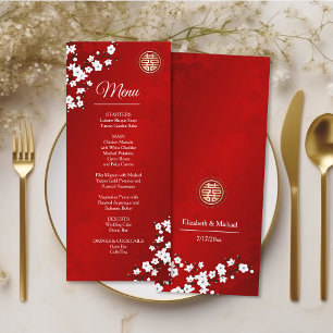 Carte de menu Mariage chinois Red Cherry Blossom