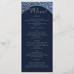 Carte de menu Mariage classique bleu damassé orang