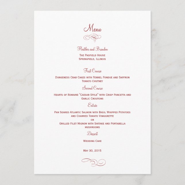 Carte de menu Mariage classique - Cartes de menu ( (Devant)