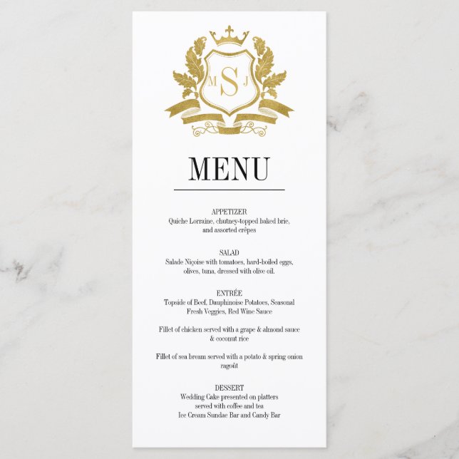 Carte de menu Mariage classique Gold Crest (Devant)