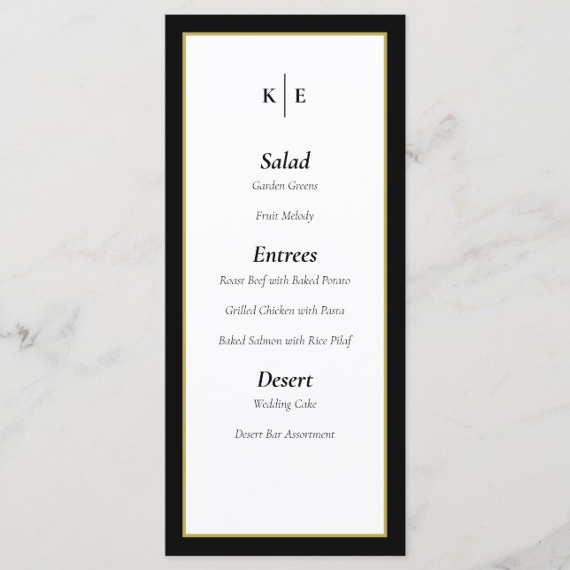 Carte de menu Mariage classique Monogramme Black G (Devant)