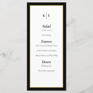 Carte de menu Mariage classique Monogramme Black G