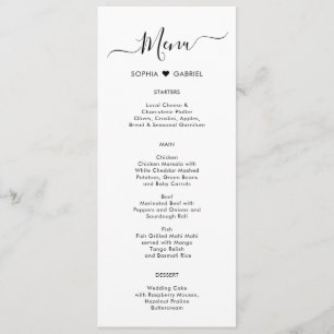 Carte de menu Mariage Coeur de typographie minimal