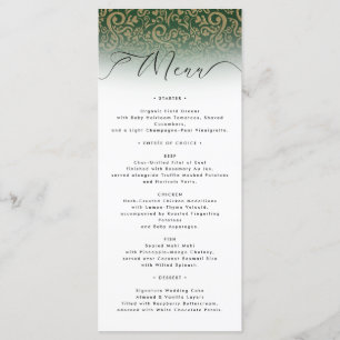 Carte de menu Mariage damassé verte