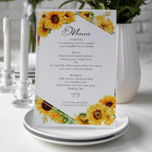 Carte de menu Mariage de automne d'automne Sunflow