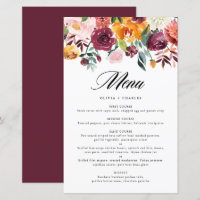 Carte de menu Mariage de automne Floral Automne