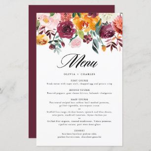 Carte de menu Mariage de automne Floral Automne