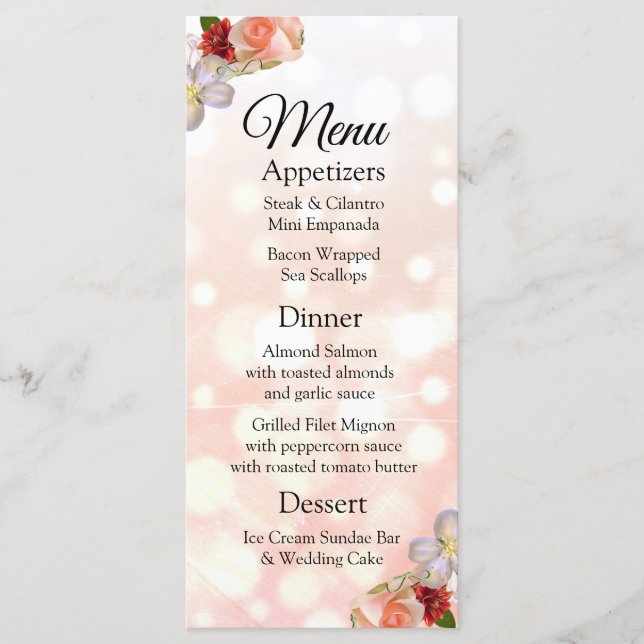 Carte de menu Mariage de Bouquet de corail élégant (Devant)