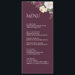 Carte de menu Mariage de Burgundy Peonies<br><div class="desc">Découvrez la carte à la carte Mariage de la Collection Mariage Peony Modern, un complément parfait à votre décor de table mariage. Cette carte élégante est composée d'un arrière - plan de bordeaux aux roses bordeaux, blancs et crème, apportant une touche de sophistication à votre mariage. La police d'inspiration bohème...</div>