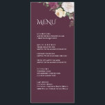 Carte de menu Mariage de Burgundy Peonies<br><div class="desc">Découvrez la carte à la carte Mariage de la Collection Mariage Peony Modern, un complément parfait à votre décor de table mariage. Cette carte élégante est composée d'un arrière - plan de bordeaux aux roses bordeaux, blancs et crème, apportant une touche de sophistication à votre mariage. La police d'inspiration bohème...</div>