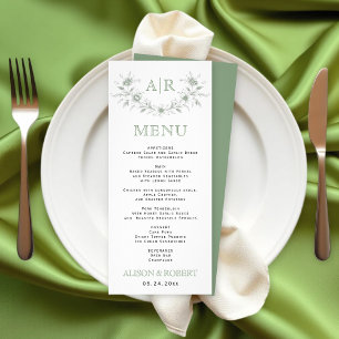 Carte de menu mariage de cadre floral vert Sage