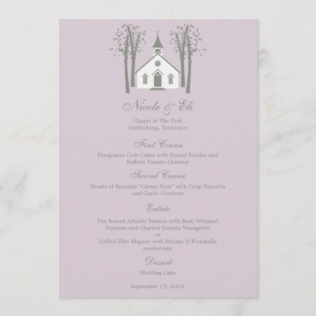 Carte de menu Mariage de chapelle Whimsical (Devant)