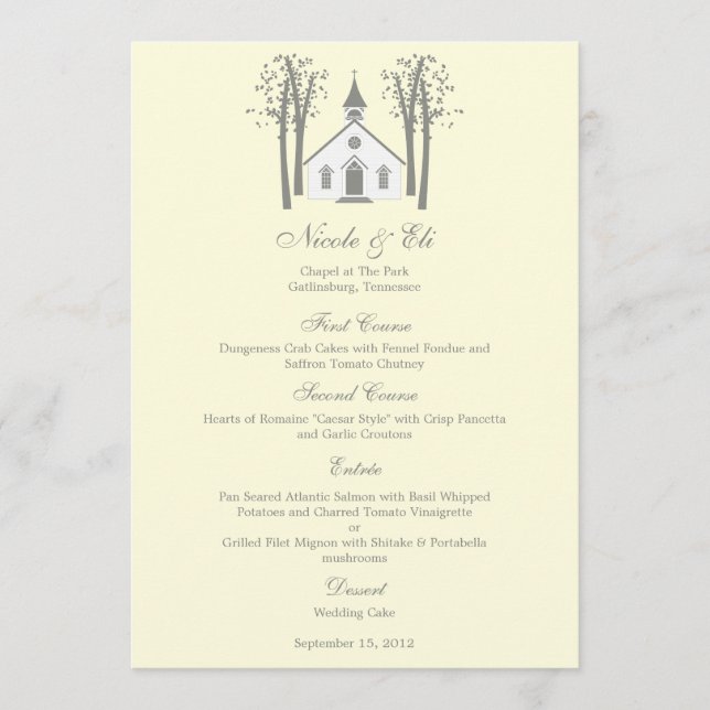 Carte de menu Mariage de chapelle Whimsical (Devant)