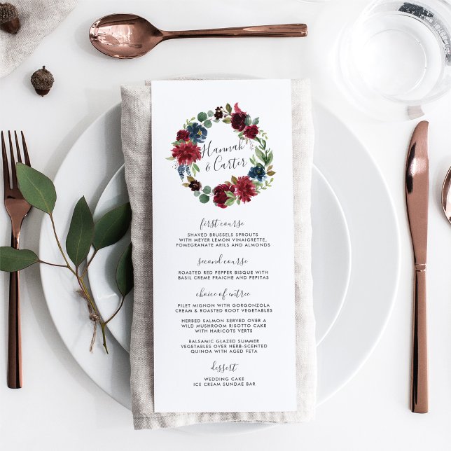 Carte de menu Mariage de courroie en fleurs rayant (Créateur téléchargé)