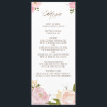 Carte de menu Mariage de fleurs d'aquarelle romant<br><div class="desc">Carte de menu Whimsical avec d'adorables illustrations aquarelles de pivoines et de rose. Il s'agit d'une partie d'une suite mariage. Des éléments correspondants sont disponibles.</div>