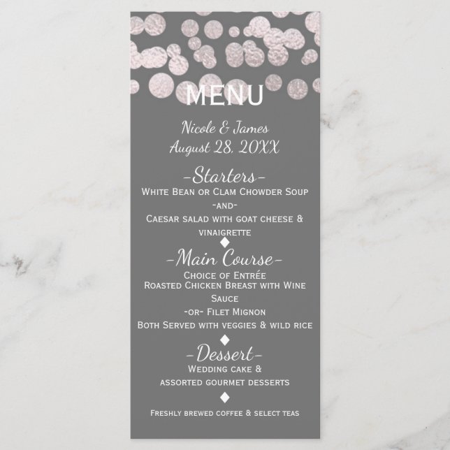Carte de menu Mariage de Glam Elegant Dots d'argen (Devant)
