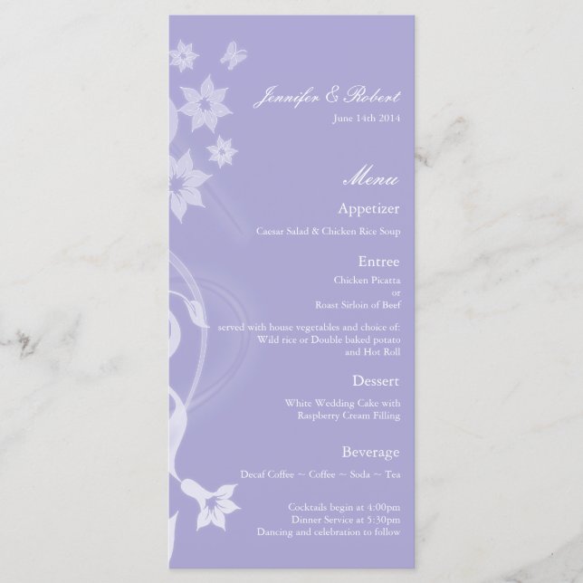 Carte de menu Mariage de la branche de lavande (Devant)