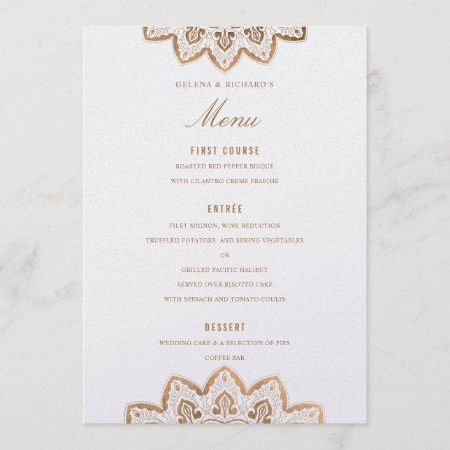 Carte de menu Mariage de la médaille d'or Shimmer (Devant)