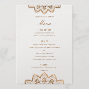 Carte de menu Mariage de la médaille d'or Shimmer