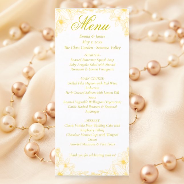 Carte de menu Mariage de luxe Gold Floral (Créateur téléchargé)