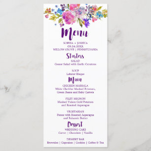 Carte de menu Mariage de Monogrammes et de Fleurs 