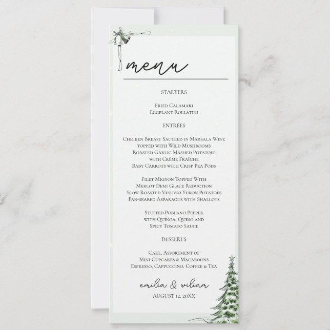 Carte de menu Mariage de Noël (Devant)
