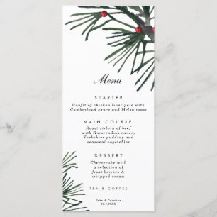 carte de menu mariage de Noël de la branche de pin