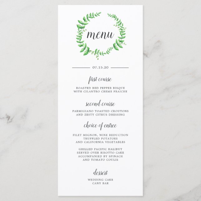 Carte de menu Mariage de remplissage d'aquarelle (Devant)