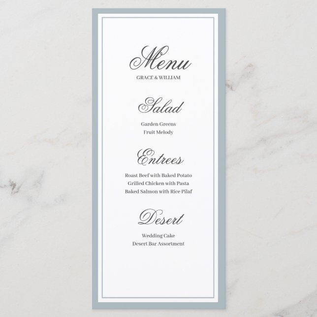 Carte de menu Mariage de script élégant classique (Devant)