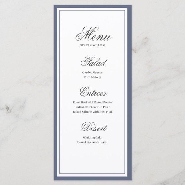 Carte de menu Mariage de script élégant classique (Devant)