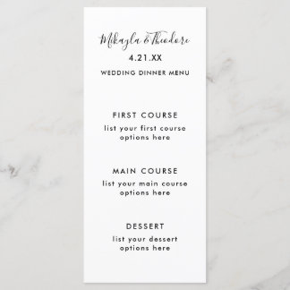 Carte de menu Mariage de script moderne Couleur so
