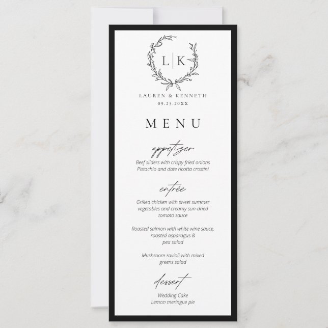 Carte de menu Mariage de téléchargement instantané (Devant)