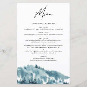 Carte de menu Mariage d'hiver de la forêt bleue Aq