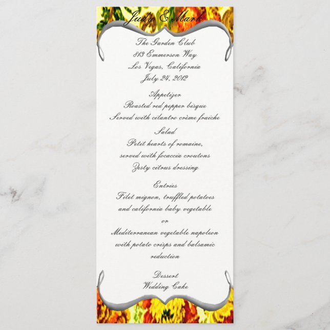 Carte de menu Mariage du printemps (Devant)