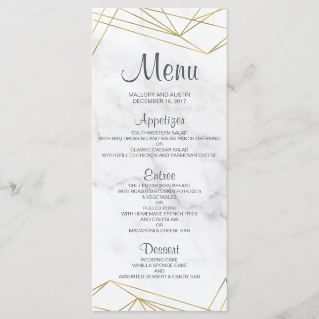 Carte de menu Mariage Elégant et Géométrique en ma (Devant)