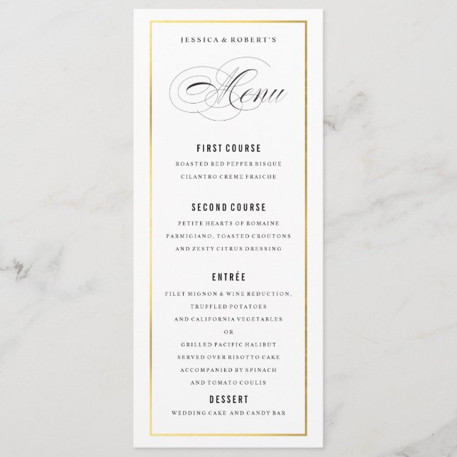 Carte de menu mariage élégante Gold Border (Devant)
