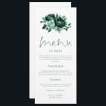 Carte de menu Mariage Emerald and Gold Florals<br><div class="desc">Carte de menu Mariage Emerald and Gold Florals moderne. Disponible numériquement et imprimé. De belles fleurs sont en haut,  avec un script élégant pour Menu et facile à personnaliser le reste du texte à vos exigences.</div>