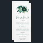 Carte de menu Mariage Emerald and Gold Florals<br><div class="desc">Carte de menu Mariage Emerald and Gold Florals moderne. Disponible numériquement et imprimé. De belles fleurs sont en haut,  avec un script élégant pour Menu et facile à personnaliser le reste du texte à vos exigences.</div>