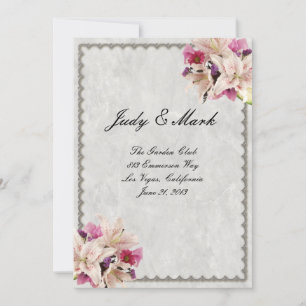 Carte de menu Mariage en marbre blanc Lily Floral