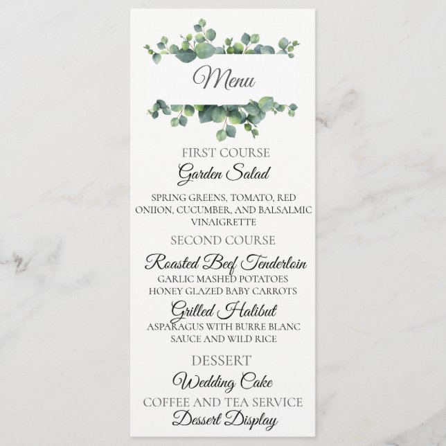 Carte de menu Mariage Eucalyptus Bouquet (Devant)