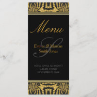 Carte de menu Mariage Exotic Black & Gold Tribal B